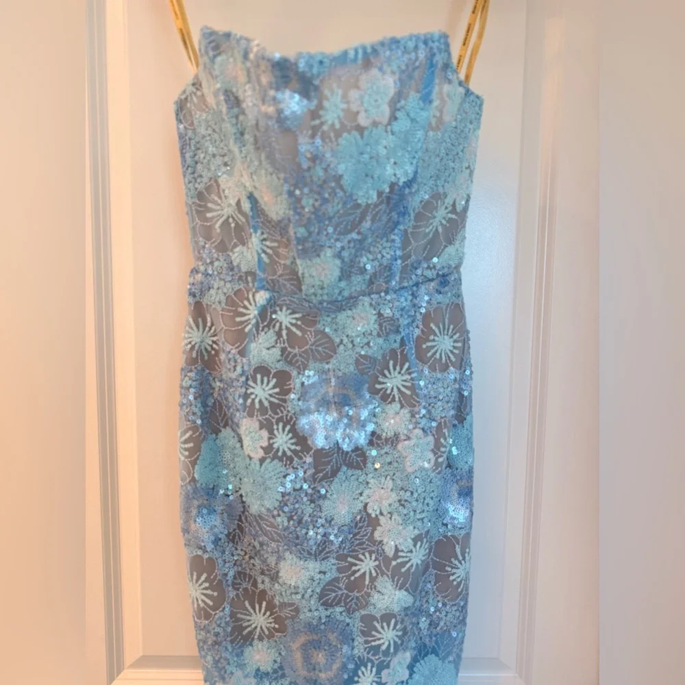 NWOT BRONX AND BANCO Farah Ocean Blue Sequin Multi Strapless Maxi Dress - Picture 8 of 16